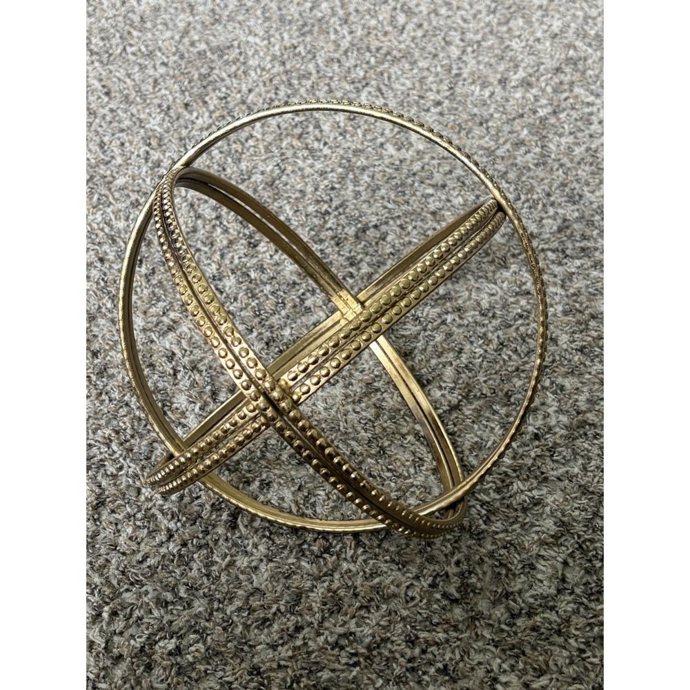 Gold Metal Geometric Abstract Orb 9" Sphere Freestanding Modern Sculpture Art